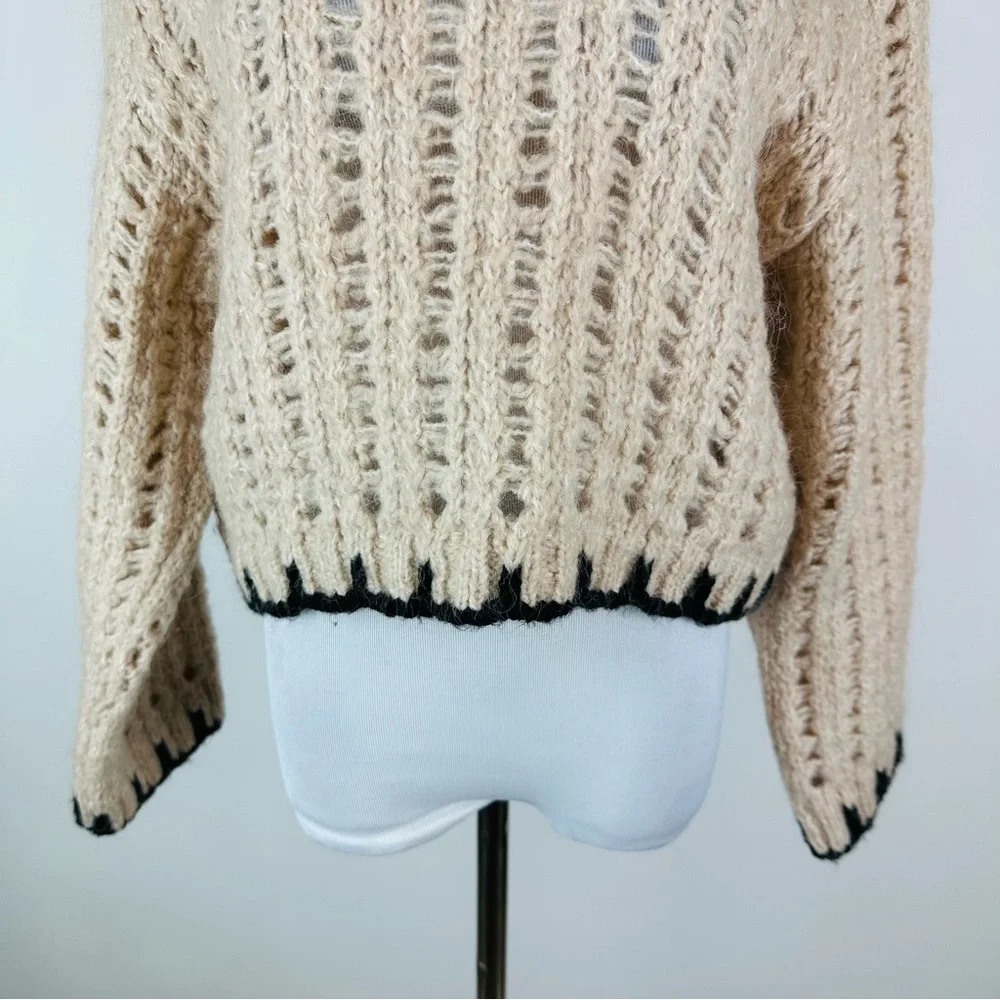 MANGO Contrast Trim Wool Blend Sweater Size Small - Picture 5 of 9